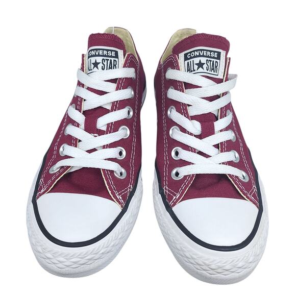 Converse Shoes Womens 7 Red Burgundy Maroon White Low Tops Skater Preppy Grunge - Picture 3 of 12